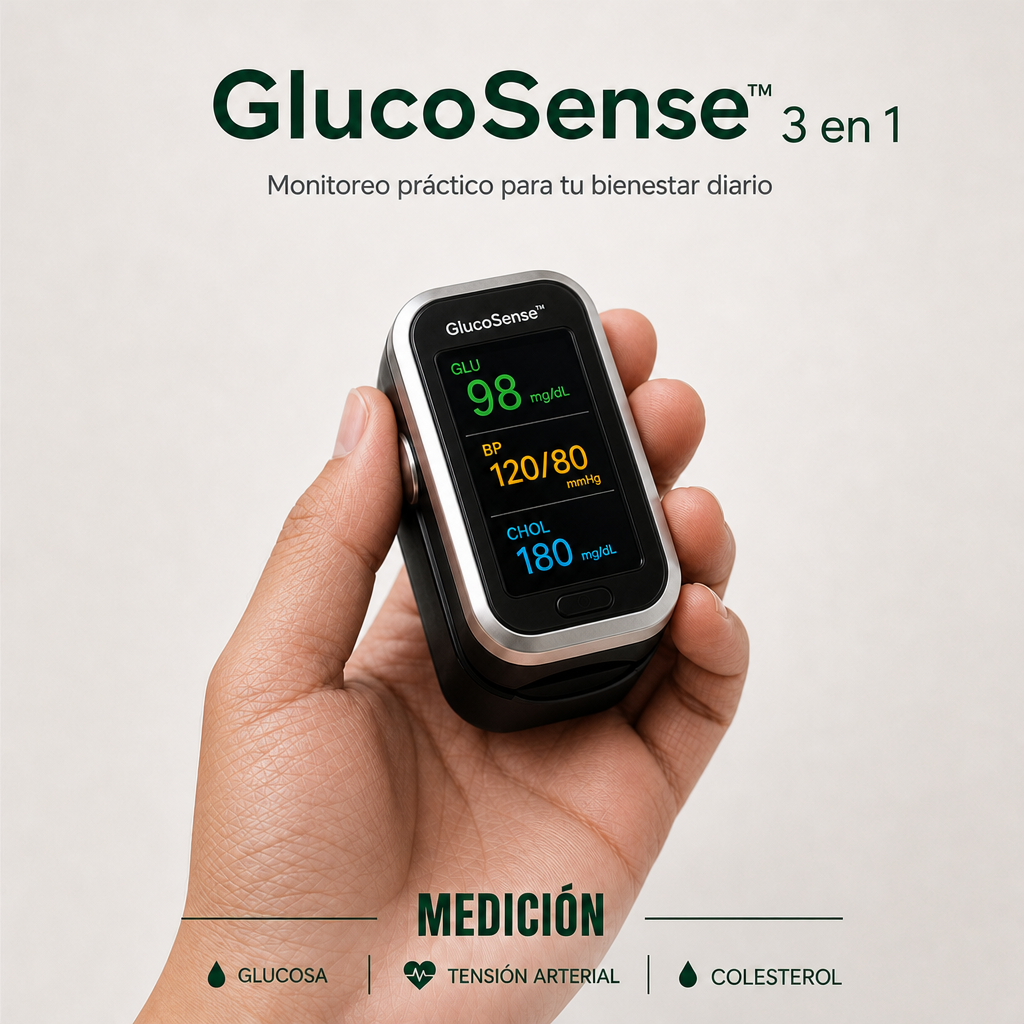 GlucoSense™ 3-in-1: Schmerzfreies Blutzuckermessgerät + Cholesterin + Blutdruck + Sauerstoff + KOSTENLOSER VERSAND
